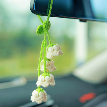 Crochet Rainbow Lily of the Valley Car Mirror Hanging - Handmade Boho Car Decor
