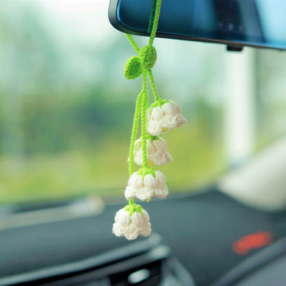 Crochet Rainbow Lily of the Valley Car Mirror Hanging - Handmade Boho Car Decor