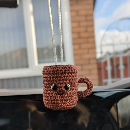 Crochet Cappuccino Coffee Mug Car Charm | Rearview Mirror Car Hanger