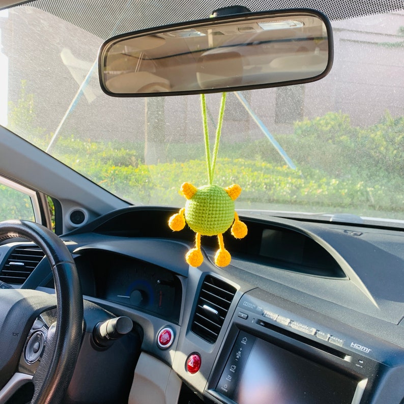 Cute Little monster Car Mirror Hanging Interior Rear View Mirror Flower Car Accessories Crochet car gift