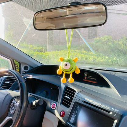 Cute Little monster Car Mirror Hanging Interior Rear View Mirror Flower Car Accessories Crochet car gift