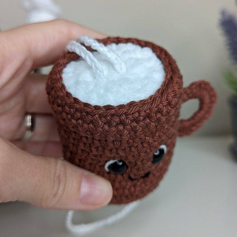 Crochet Cappuccino Coffee Mug Car Charm | Rearview Mirror Car Hanger