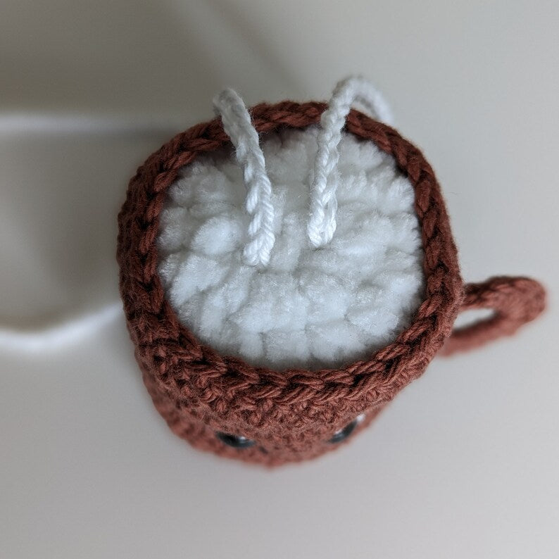 Crochet Cappuccino Coffee Mug Car Charm | Rearview Mirror Car Hanger
