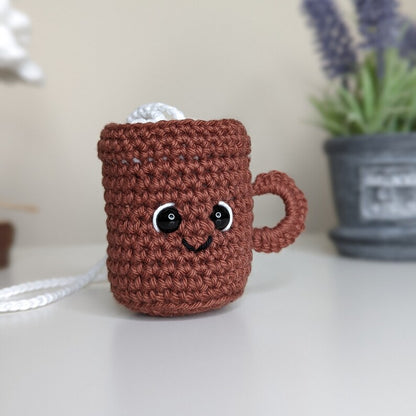Crochet Cappuccino Coffee Mug Car Charm | Rearview Mirror Car Hanger