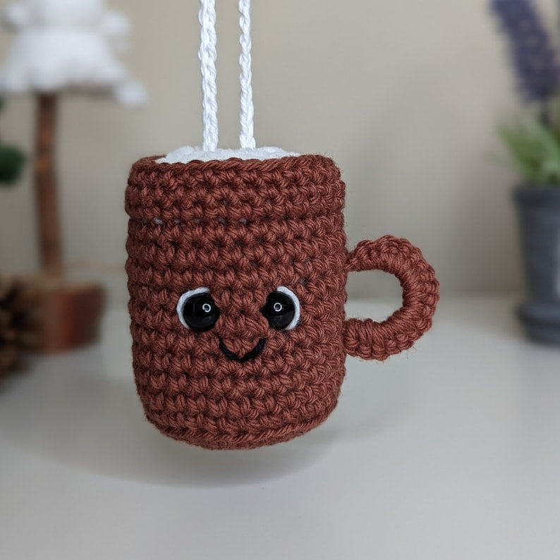 Crochet Cappuccino Coffee Mug Car Charm | Rearview Mirror Car Hanger