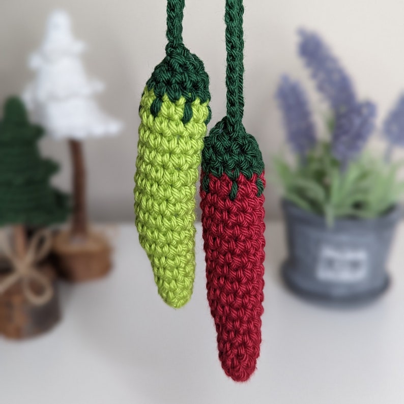 Crochet Hot Chilli Car Charm | Handmade Peppers Rearview Mirror Hanger