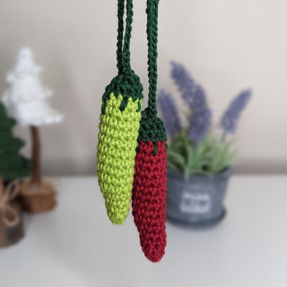 Crochet Hot Chilli Car Charm | Handmade Peppers Rearview Mirror Hanger