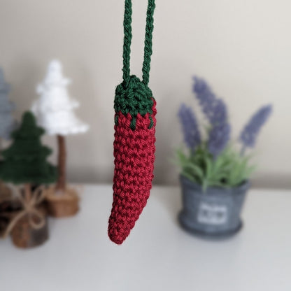Crochet Hot Chilli Car Charm | Handmade Peppers Rearview Mirror Hanger