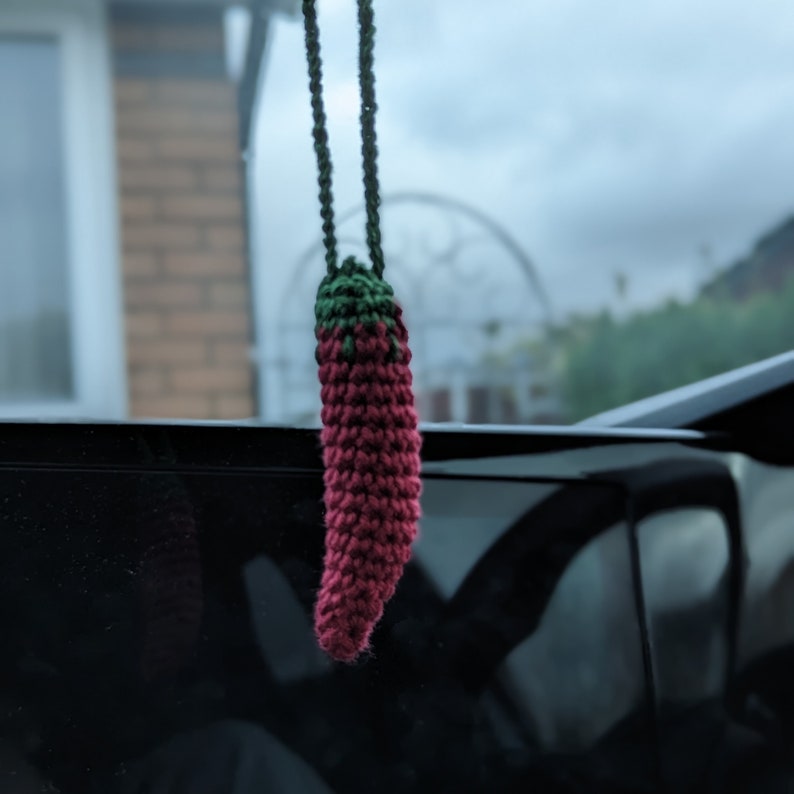 Crochet Hot Chilli Car Charm | Handmade Peppers Rearview Mirror Hanger