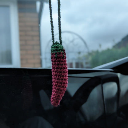 Crochet Hot Chilli Car Charm | Handmade Peppers Rearview Mirror Hanger