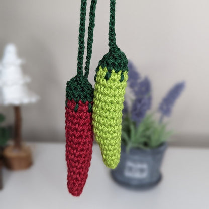 Crochet Hot Chilli Car Charm | Handmade Peppers Rearview Mirror Hanger