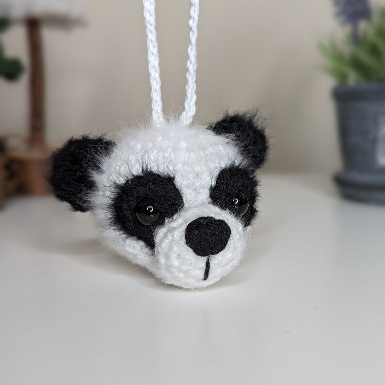 Panda Car Charm | Crochet Panda Rearview Mirror Hanger