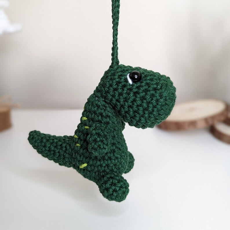 Crochet T-Rex Car Charm | Handmade Dinosaur Rearview Mirror Hanging