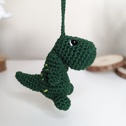 Crochet T-Rex Car Charm | Handmade Dinosaur Rearview Mirror Hanging