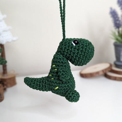 Crochet T-Rex Car Charm | Handmade Dinosaur Rearview Mirror Hanging