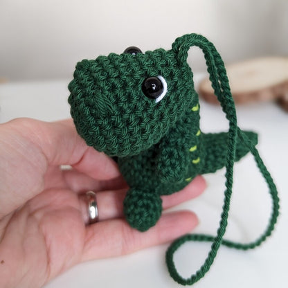 Crochet T-Rex Car Charm | Handmade Dinosaur Rearview Mirror Hanging