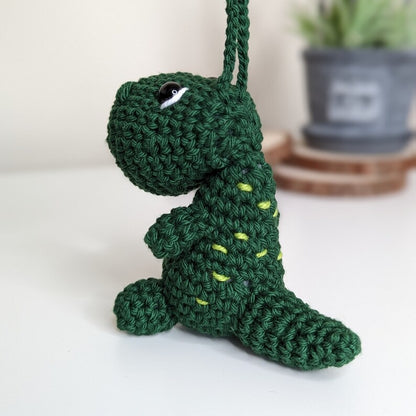 Crochet T-Rex Car Charm | Handmade Dinosaur Rearview Mirror Hanging
