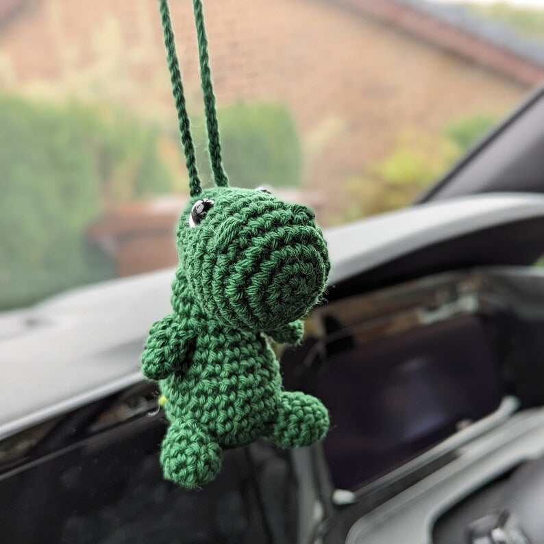 Crochet T-Rex Car Charm | Handmade Dinosaur Rearview Mirror Hanging