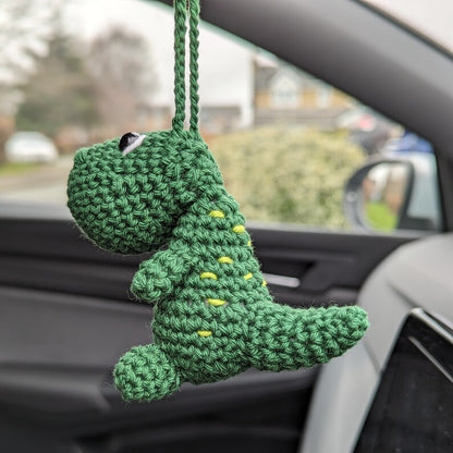Crochet T-Rex Car Charm | Handmade Dinosaur Rearview Mirror Hanging