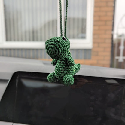 Crochet T-Rex Car Charm | Handmade Dinosaur Rearview Mirror Hanging