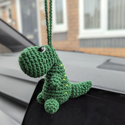 Crochet T-Rex Car Charm | Handmade Dinosaur Rearview Mirror Hanging
