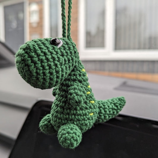 Crochet T-Rex Car Charm | Handmade Dinosaur Rearview Mirror Hanging