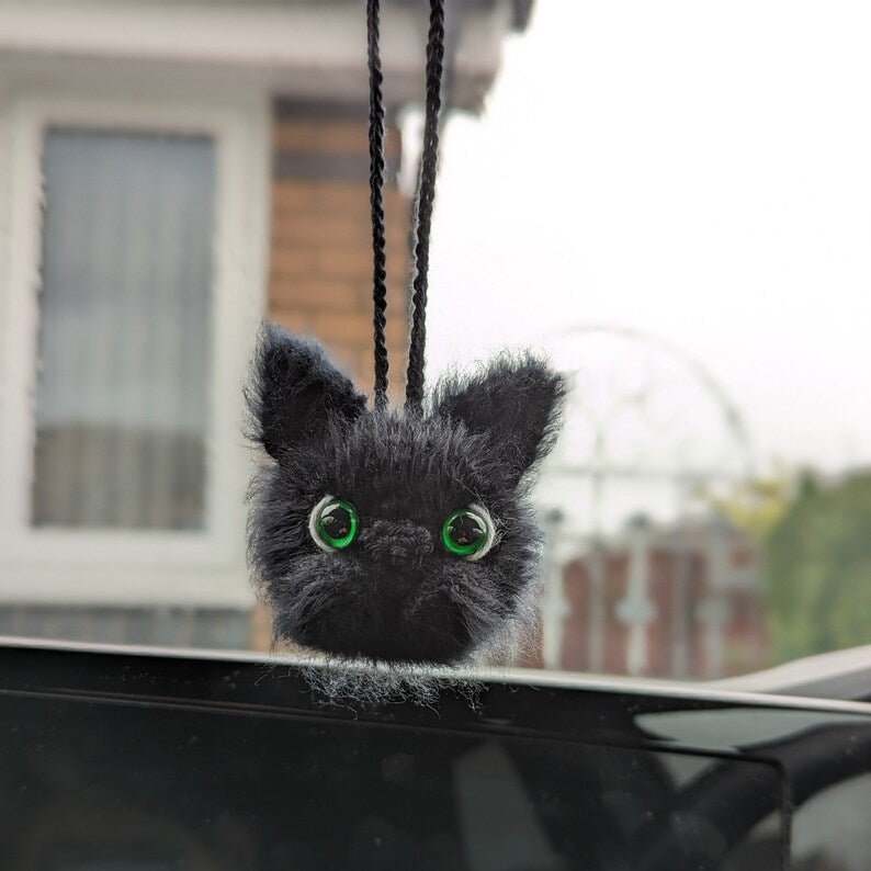 Crochet Black Cat Car Charm | Handmade Cat Lover Gift