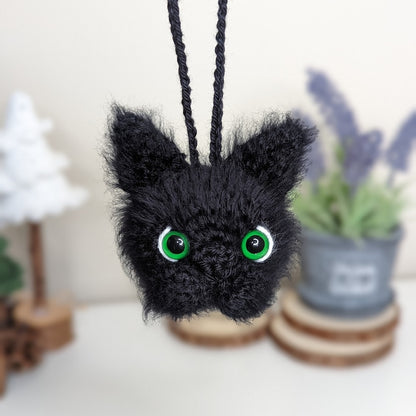 Crochet Black Cat Car Charm | Handmade Cat Lover Gift