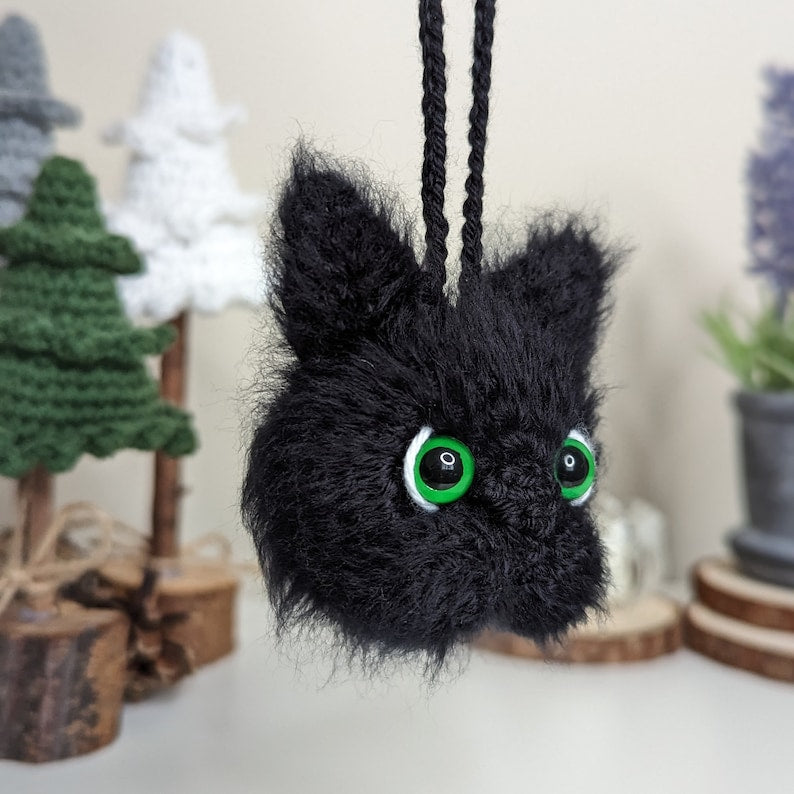 Crochet Black Cat Car Charm | Handmade Cat Lover Gift