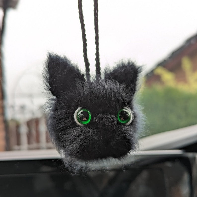 Crochet Black Cat Car Charm | Handmade Cat Lover Gift