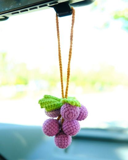 Crochet Grape Car Charm: Handmade Rear View Mirror Ornament