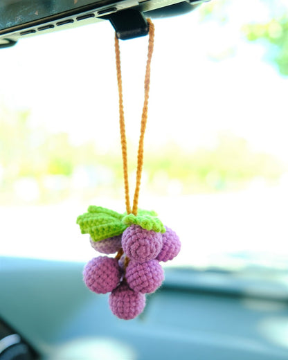 Crochet Grape Car Charm: Handmade Rear View Mirror Ornament