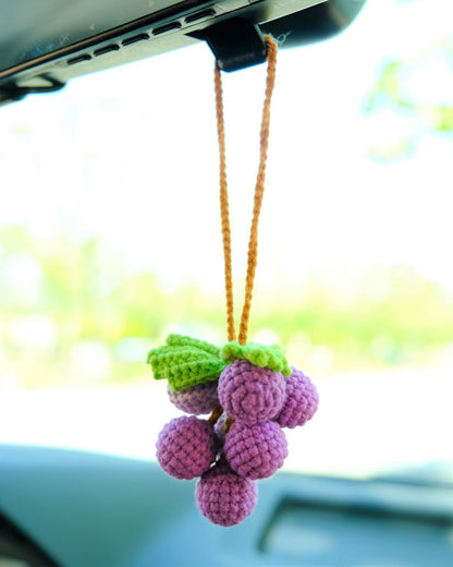 Crochet Grape Car Charm: Handmade Rear View Mirror Ornament