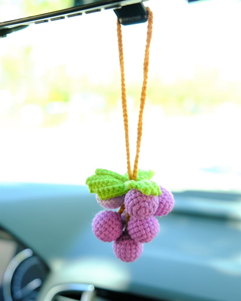 Crochet Grape Car Charm: Handmade Rear View Mirror Ornament
