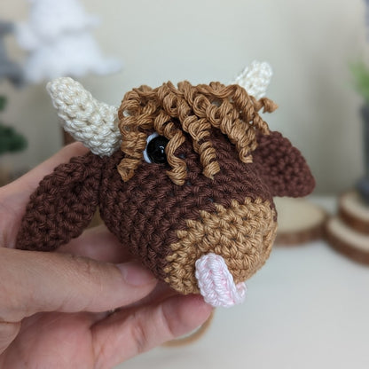 Crochet Highland Cow Car Charm | Cow Rearview Mirror Hanger