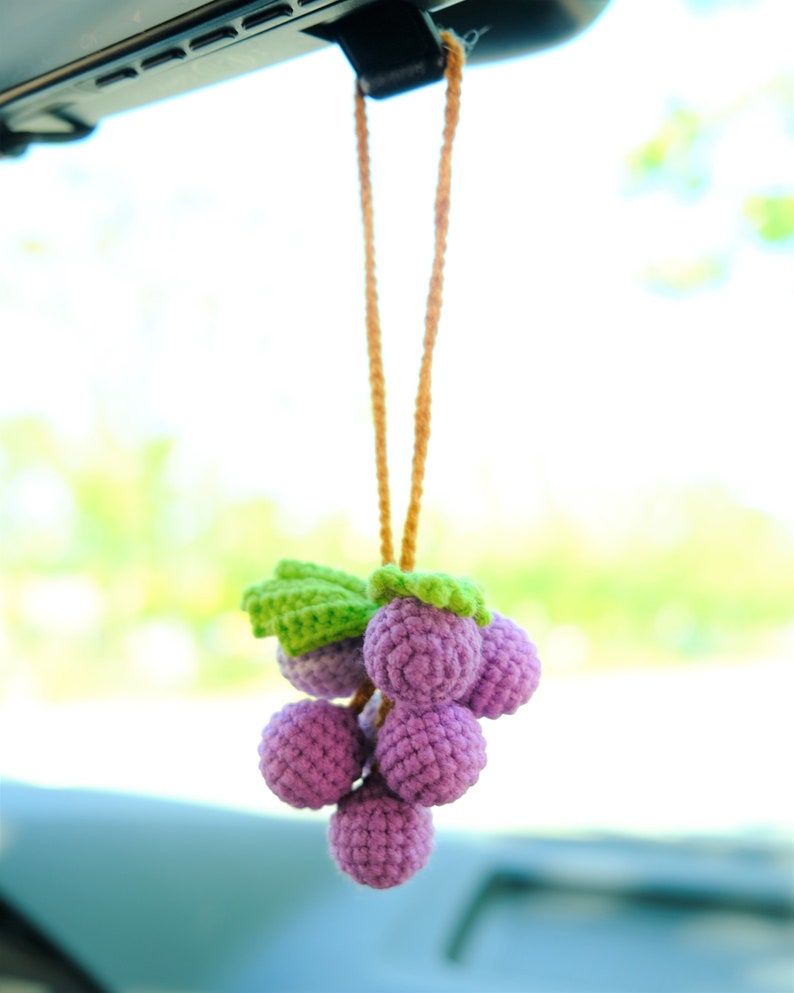 Crochet Grape Car Charm: Handmade Rear View Mirror Ornament