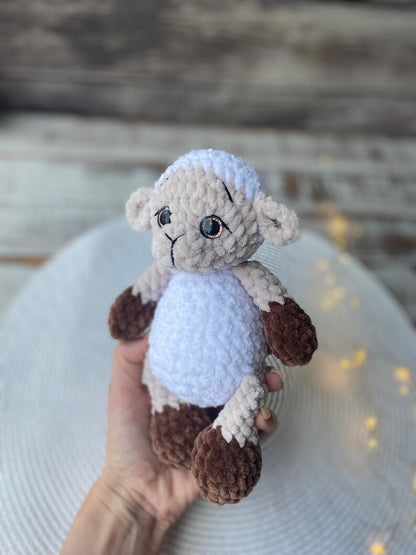 Crochet Lamb Plush, Handmade Sheep Decor, Farmhouse Crochet Animal, Rustic Farm Decor, Spring Keepsake, Sheep Lover Gift