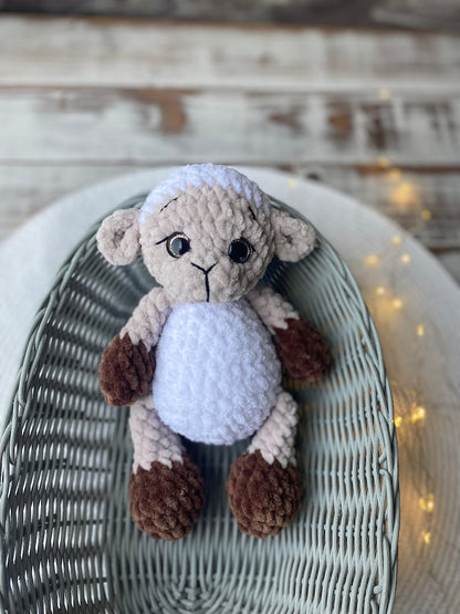 Crochet Lamb Plush, Handmade Sheep Decor, Farmhouse Crochet Animal, Rustic Farm Decor, Spring Keepsake, Sheep Lover Gift
