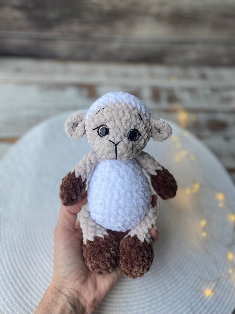Crochet Lamb Plush, Handmade Sheep Decor, Farmhouse Crochet Animal, Rustic Farm Decor, Spring Keepsake, Sheep Lover Gift