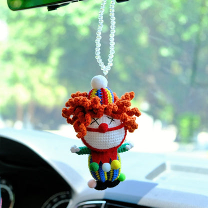 Crochet Carnival Clown Car Mirror Hanging, Halloween Car Rearview Ornament, Cute Car Hanging Accessories, Car Rear View Mirror Accessories
