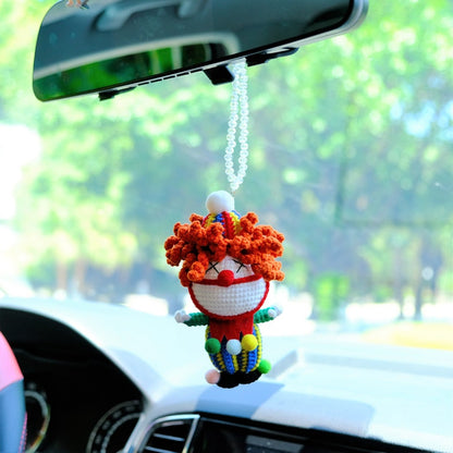 Crochet Carnival Clown Car Mirror Hanging, Halloween Car Rearview Ornament, Cute Car Hanging Accessories, Car Rear View Mirror Accessories