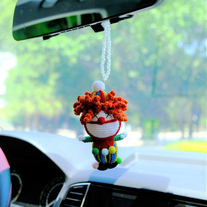 Crochet Carnival Clown Car Mirror Hanging, Halloween Car Rearview Ornament, Cute Car Hanging Accessories, Car Rear View Mirror Accessories