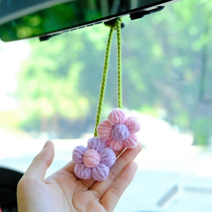 Crochet Flower Car Mirror Hanging Accessories, Rainbow Daisy Car Rear View Mirror Accessory, Cute Car Interior Accessory for Women