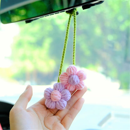 Crochet Flower Car Mirror Hanging Accessories, Rainbow Daisy Car Rear View Mirror Accessory, Cute Car Interior Accessory for Women