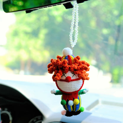 Crochet Carnival Clown Car Mirror Hanging, Halloween Car Rearview Ornament, Cute Car Hanging Accessories, Car Rear View Mirror Accessories