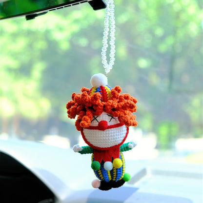 Crochet Carnival Clown Car Mirror Hanging, Halloween Car Rearview Ornament, Cute Car Hanging Accessories, Car Rear View Mirror Accessories