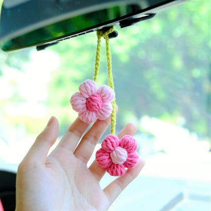 Crochet Flower Car Mirror Hanging Accessories, Rainbow Daisy Car Rear View Mirror Accessory, Cute Car Interior Accessory for Women
