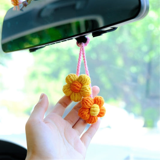 Crochet Flower Car Mirror Hanging Accessories, Rainbow Daisy Car Rear View Mirror Accessory, Cute Car Interior Accessory for Women