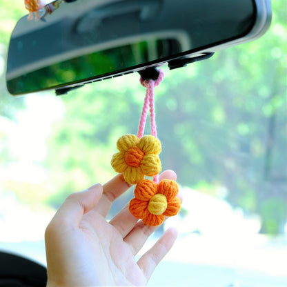 Crochet Flower Car Mirror Hanging Accessories, Rainbow Daisy Car Rear View Mirror Accessory, Cute Car Interior Accessory for Women