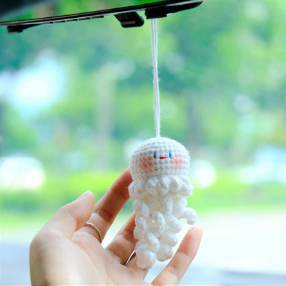 Crochet Octopus Rearview Mirror Charm, Car Mirror Hanging Accessories, Cute Jellyfish Car Interior Accessories for Women/Teens/Men